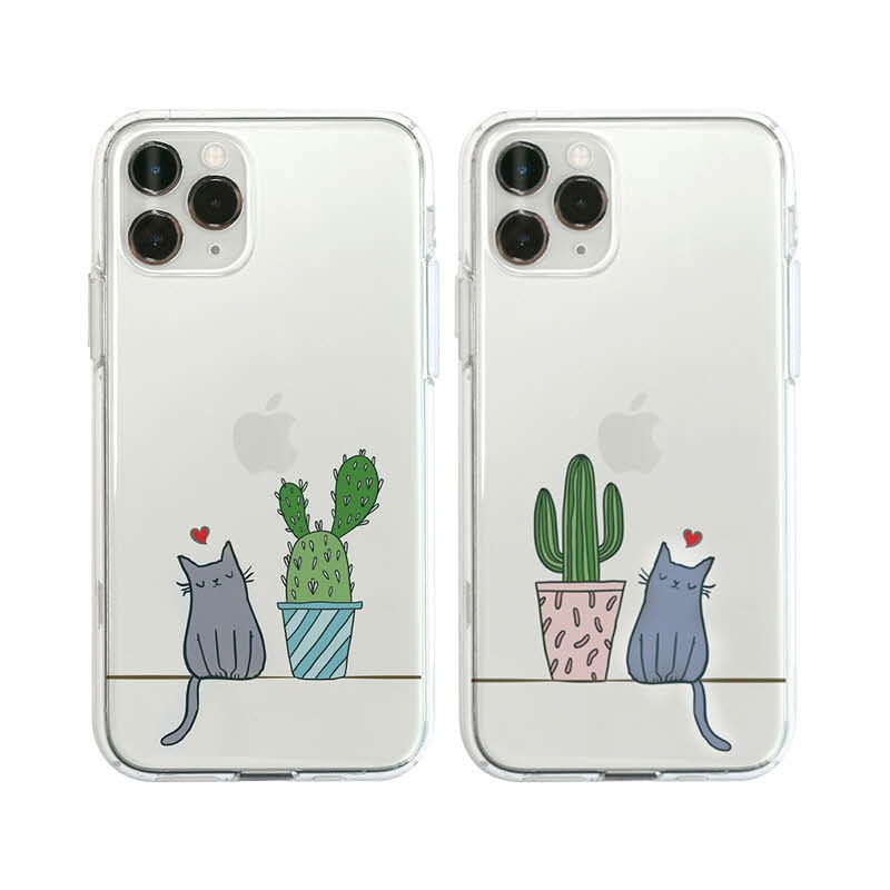 iPhone 11 Pro Max ケース Dparks ソフトクリアケース 猫とサボテン (ディーパークス) 6.5インチ アイフォン カバー