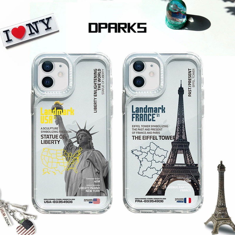 【iPhone 12 mini / iPhone 12 / 12 Pro ケース】Dparks スピリットPLUS クリアケース LANDMARK FREANCE / USA きせかえ背面カバー