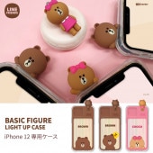 [公式ライセンス品] iPhone 12 専用 ケース LEDで光る LINEFRIENDS フィギュア付き LIGHT UP CASE 開閉式スライドでカメラレンズ保護 アイフォン カバー ハイブリッド 背面カバー型 ワイヤレス充電対応
