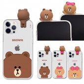 【iPhone 12 mini / 12 / 12 Pro ケース】LINE FRIENDS フィギュア付きソフトクリアケース【ラインフレンズ公式ライセンス品】