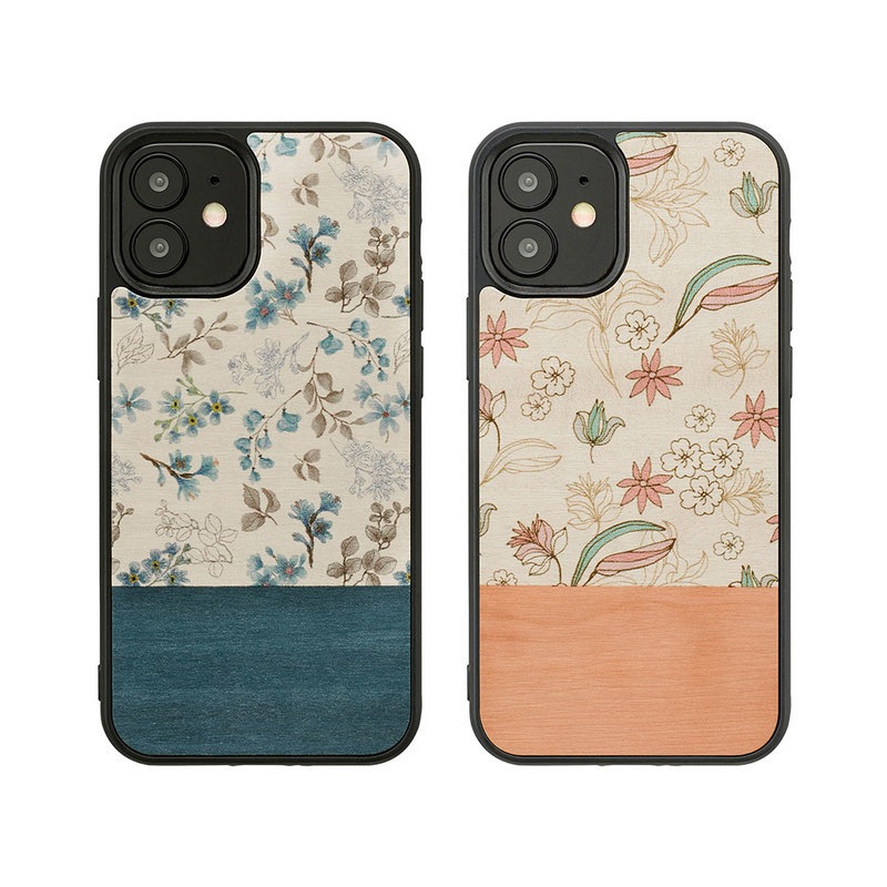 【訳あり アウトレット】 iPhone 12 Pro / 12 対応 ケース Man&Wood 天然木ケース Flower