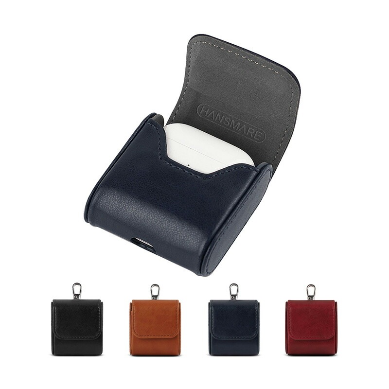 【訳あり アウトレット】 AirPods ケース カバー HANSMARE SQUARE LEATHER CASE for AirPods 無線充電対応 紛失防止 落下防止 エアーポッド 多用途フック付き