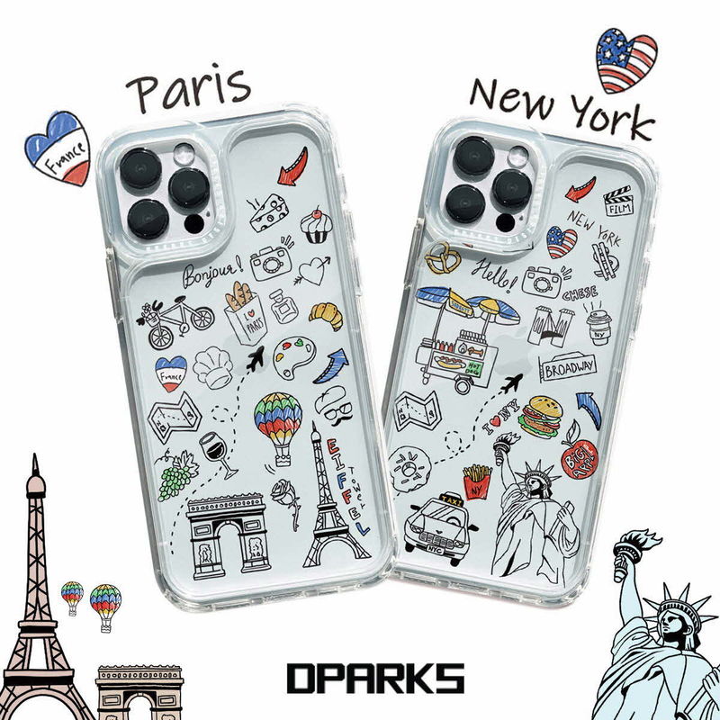 【訳あり アウトレット】 iPhone 12 mini / iPhone 12 / 12 Pro ケース Dparks スピリットPLUS クリアケース I LOVE PARIS / NEWYORK きせかえ背面カバー