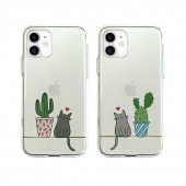 【訳あり アウトレット】 iPhone SE (第3世代) ケース カバー Dparks ソフトクリアケース 猫とサボテン [iPhone SE3/SE2/12 Pro/12/12 mini/11 Pro/11]