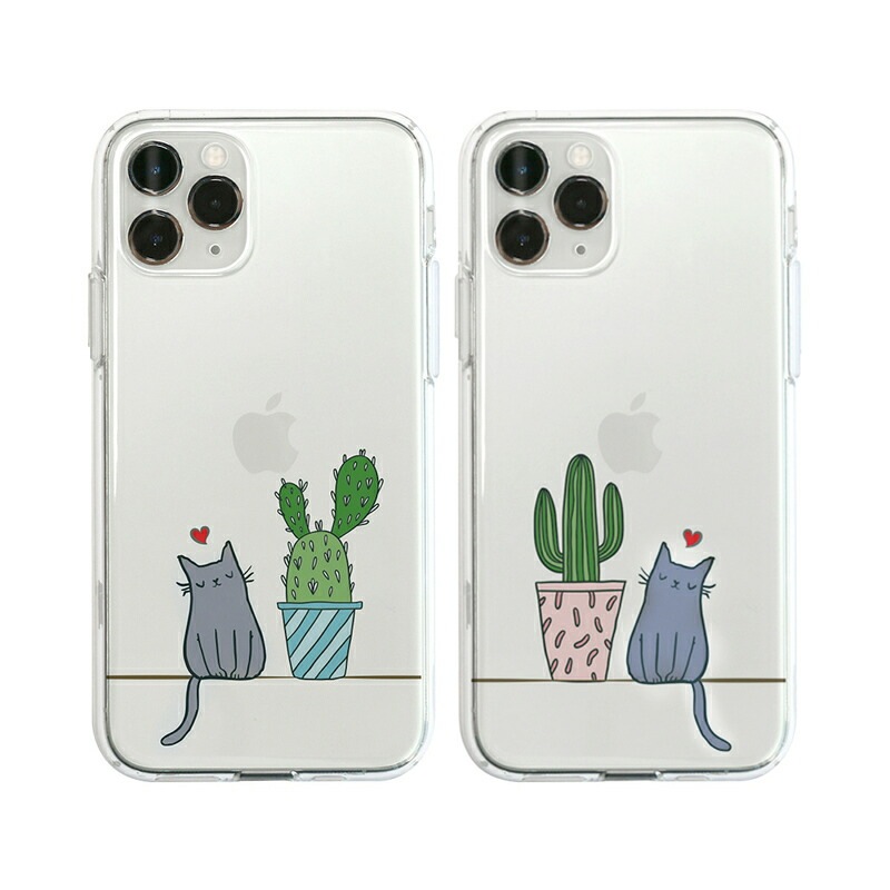 【訳あり アウトレット】 iPhone 11 Pro Max ケース Dparks ソフトクリアケース 猫とサボテン （ディーパークス） 6.5インチ アイフォン カバー