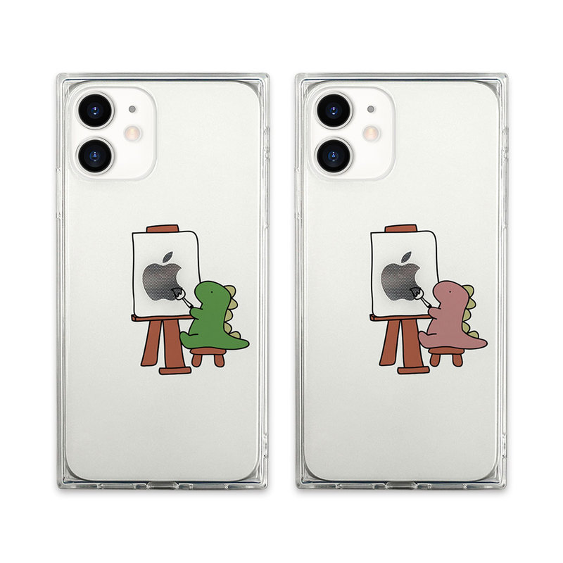 【訳あり アウトレット】 iPhone SE (第3世代) ケース カバー AKAN ソフト スクエアケース おしごとダイナソー 画家 [iPhone SE3/SE2/12 mini/12 Pro/12/12 Pro Max/11]