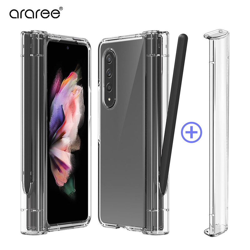 araree 【 Galaxy Z Fold3 5G ケース 】ペンホルダー＆ヒンジガード付 NUKIN 360 クリア ヒンジまで360°保護