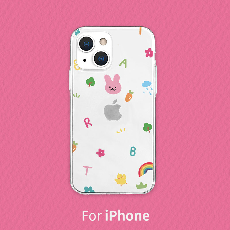 iPhone 13 Pro ケース ソフト クリア バックカバー Akan ピンクウサギ 【 iPhone 13 / 13 Pro / iPhone 13 mini 】 背面カバー型 アイフォンケース