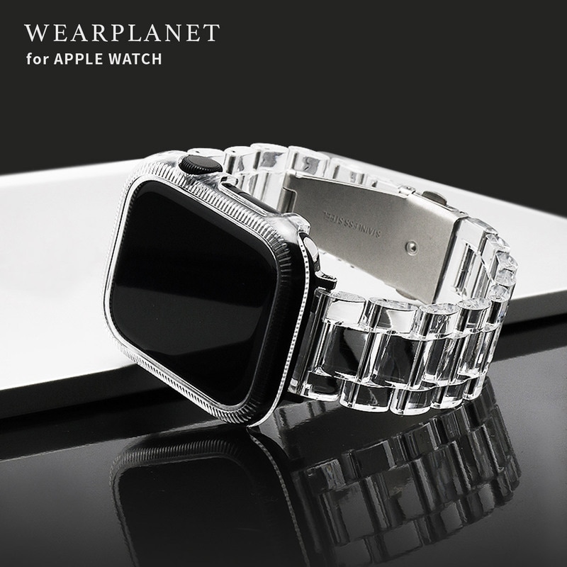 WEARPLANET 保護ケース付きクリアチェーンバンド for Apple Watch 45/44/41/40mm (Series 8-4,SE)