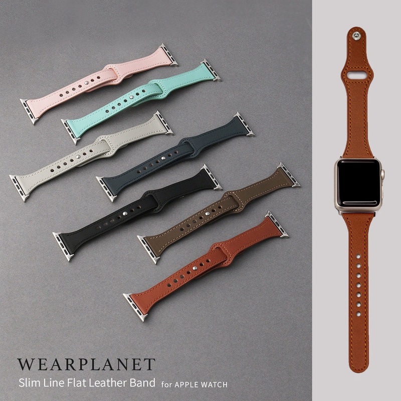 アップルウォッチ Slim Line フラット本革バンド 交換バンド for Apple Watch 49mm, 46/45/44/42/41/40/38mm (Ultra2/1,Series10-1,SE)