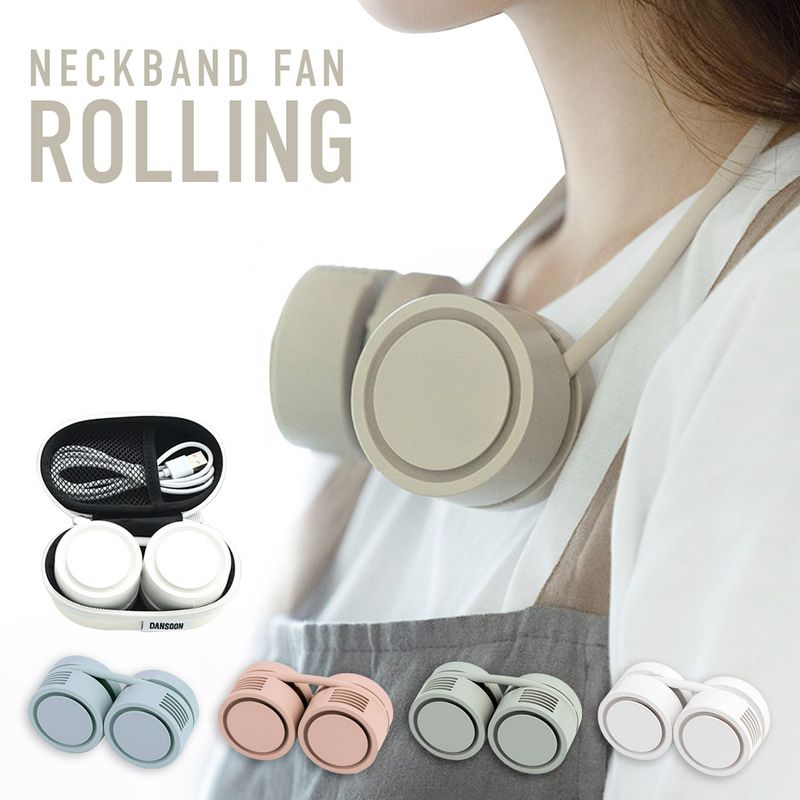 【羽なしで安心】首掛け扇風機 360°調整 軽量スリム Neck Band Fan Rolling（ネック バンド ファン ローリング）