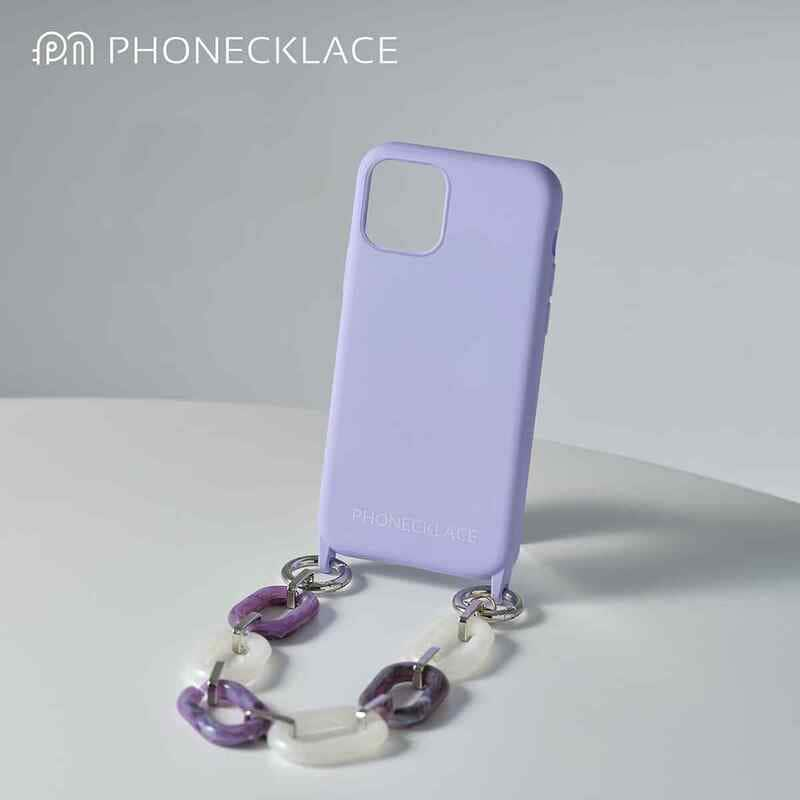 ストラップ＆ケース ハンドチェーンストラップ付き 「ラベンダー」 シリコンケース for iPhone 14 / 13 / 13 Pro / 13 Pro Max PHONECKLACE