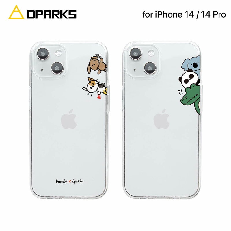 Dparks [ iPhone 14 / iPhone 14 Pro ] ソフトクリアケース ネコとイヌのおでかけ、コアラ・パンダ・ワニのぞき