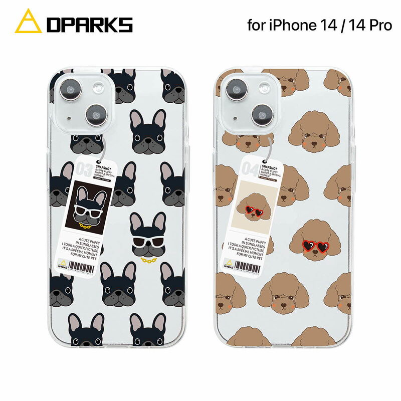 Dparks [ iPhone 14 / 14 Pro ] ソフトクリアケース イヌ パターン ブルドッグ・プードル