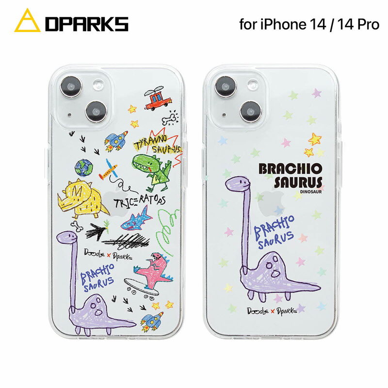 Dparks [ iPhone 14 / 14 Pro ] ソフトクリアケース DINO 落書き風