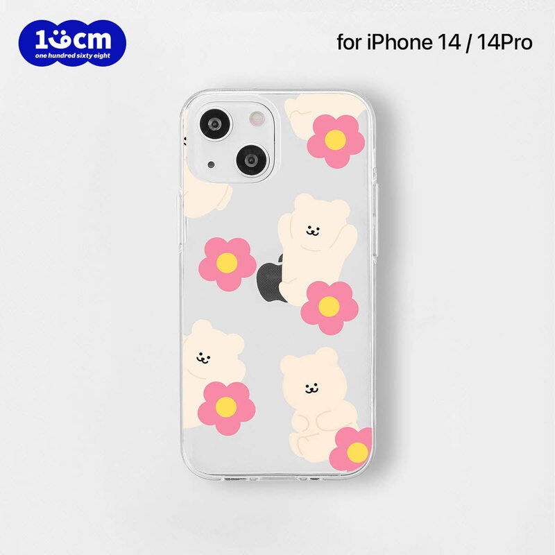 168cm [ iPhone 14 / 14 Pro / iPhone 13 ] ソフトクリアケース くまちゃん＆ハッピーフラワーズ