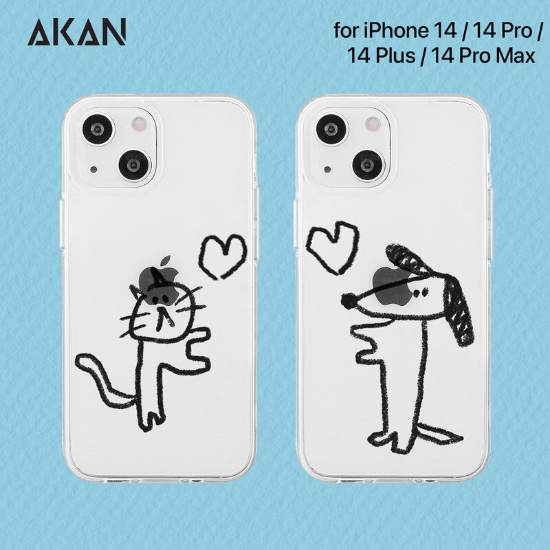 AKAN [ iPhone 14 / 14 Plus / 14 Pro / 14 Pro Max ] ソフトクリアケース ネコ イヌ ハート