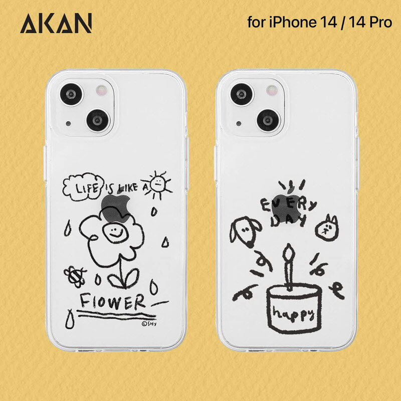 AKAN [ iPhone 14 / 14 Pro ] ソフトクリアケース 花のような人生 ワンにゃんバースデー