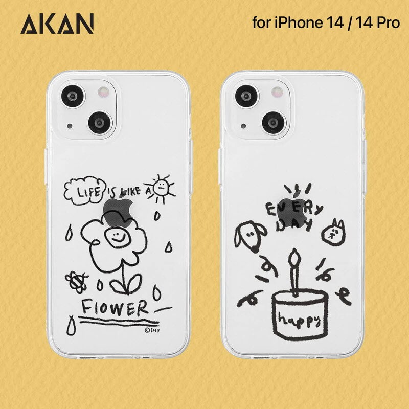 AKAN [ iPhone 14 / 14 Pro ] ソフトクリアケース 花のような人生 ワン