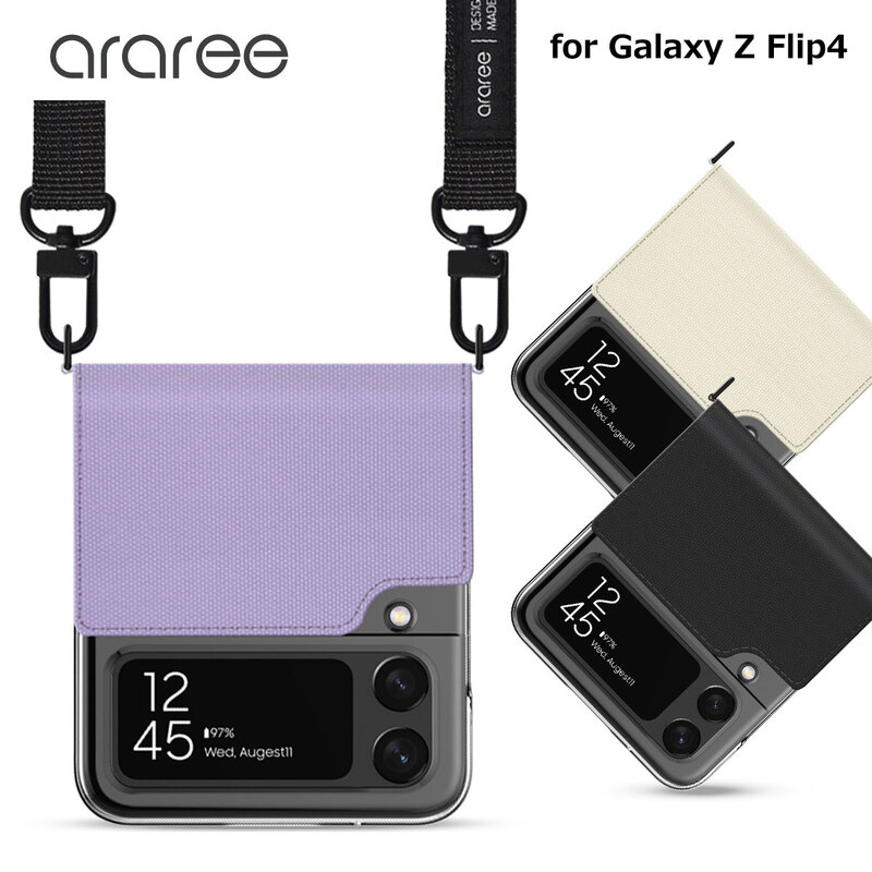 araree Galaxy Z Flip 4 ショルダーストラップ付き キャンバス ケース Canvas Diary スマホショルダー