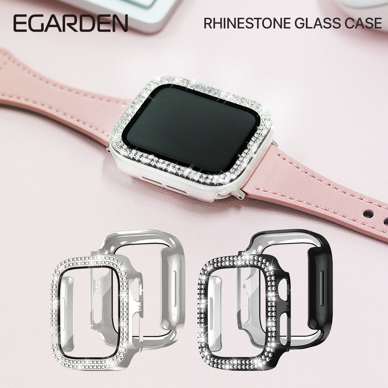 EGARDEN アップルウォッチ 保護カバー ガラスフィルム一体型ラインストーンケース for Apple Watch 45/44/41/40mm