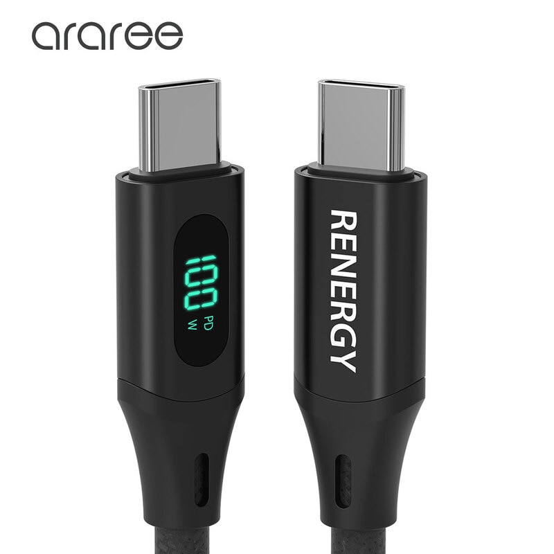 araree [RENERGY] LED デジタルディスプレス付き 100W C to C ケーブル（1.2m）E-Mark PD/PPS対応 Type C