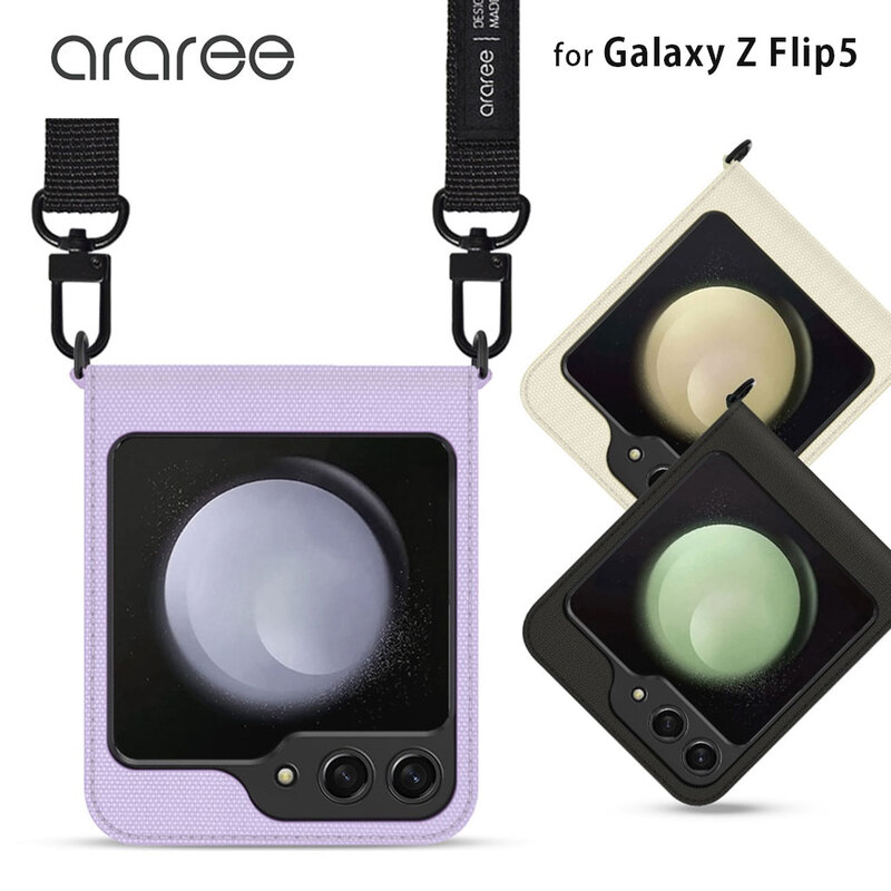 araree Galaxy Z Flip5 ケース ショルダーストラップ付き CANVAS DIARY キャンバス素材 [SAMSUNGの公式認証品]