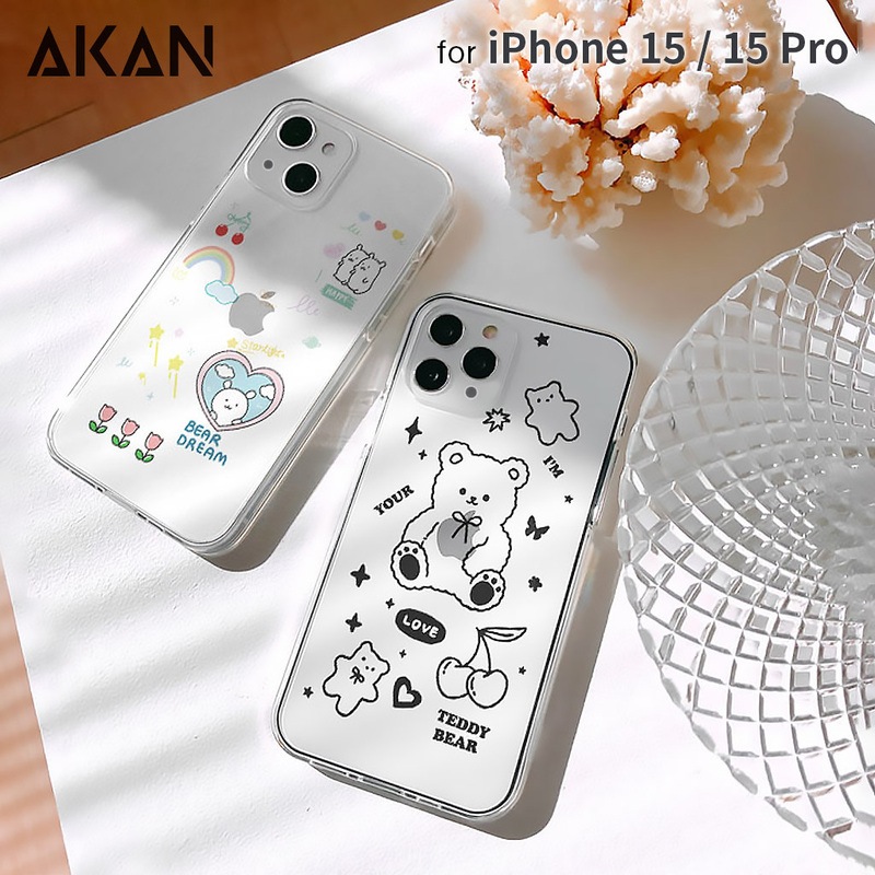 AKAN [ iPhone 15 / 15 Pro 用] ソフト クリアケース ベア Bear Dream 透明 カバー