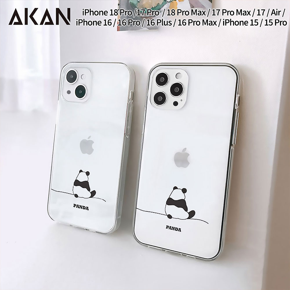 [ iPhone 18 Pro / iPhone 18 Pro Max 用] ソフト クリアケース パンダ イラスト 透明カバー for iPhone 17 / 16 / 15 シリーズ