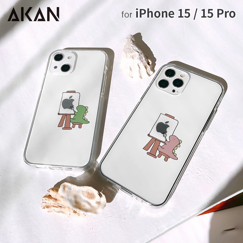 AKAN [ iPhone 15 / 15 Pro 用] ソフト クリアケース おしごとザウルス 画家 透明 カバー