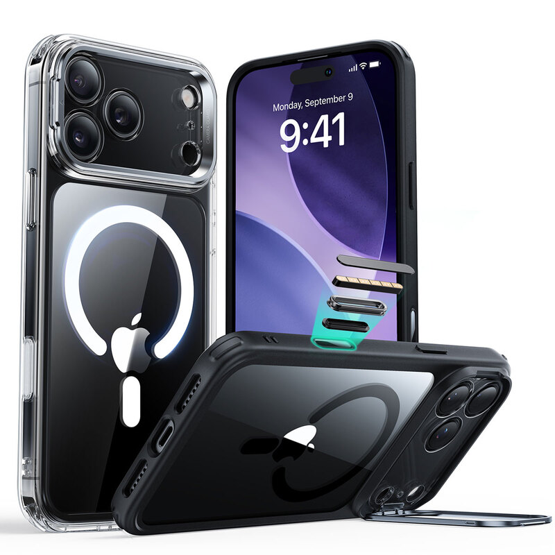 [ iPhone 17 / iPhone Air / 17 Pro / 17 Pro Max 用] 米軍MIL規格 Classic スタンド付きハイブリッドケース 透明カバー for iPhone 17 / 16 / 15 シリーズ