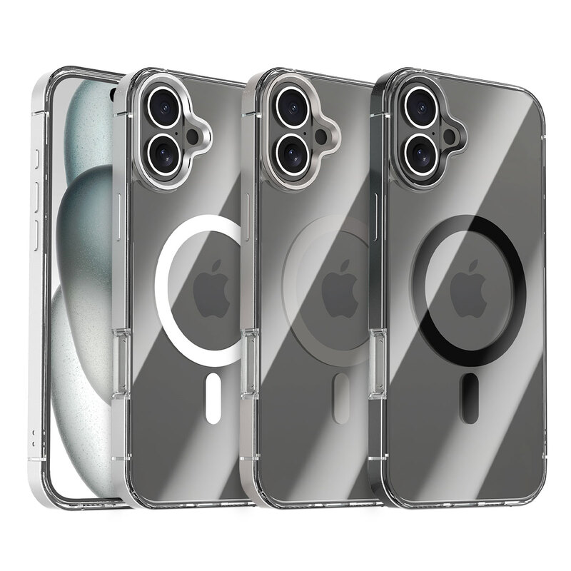 [ iPhone 17 用] MagSafe対応 METAL CASE バンパー風 アルミニウム TPU 二重構造 透明 背面カバー for iPhone 16 / iPhone 16 Pro