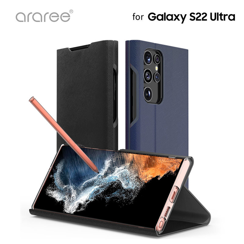 【訳あり アウトレット】 araree BONNET DIARY STAND 手帳型 ケース [マグネット留め具] for Galaxy S22 Ultra