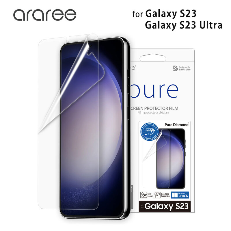 【訳あり アウトレット】 araree Galaxy S23 / Galaxy S23 Ultra 対応 全画面保護フィルム 曲面までカバー PURE DIAMOND (2枚入り) クリア [SAMSUNGの公式認証]