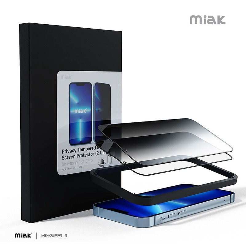 【訳あり アウトレット】 miak iPhone 13 ガラスフィルム ガイド付き (2枚入り) [ プライバシー保護 ] のぞき見防止強化ガラスフィルム iPhone 13 / 13 Pro / 13 mini / 13 Pro Max 