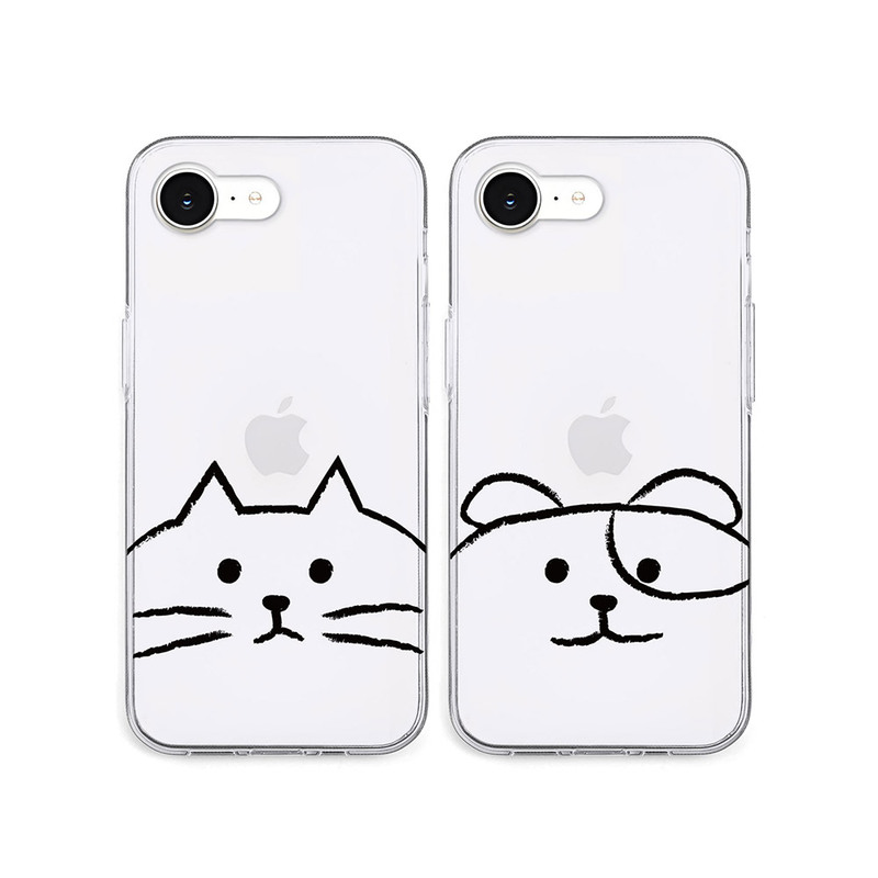 [iPhone 16e 用] ソフト クリアケース MYPETネコ イヌ 透明カバー