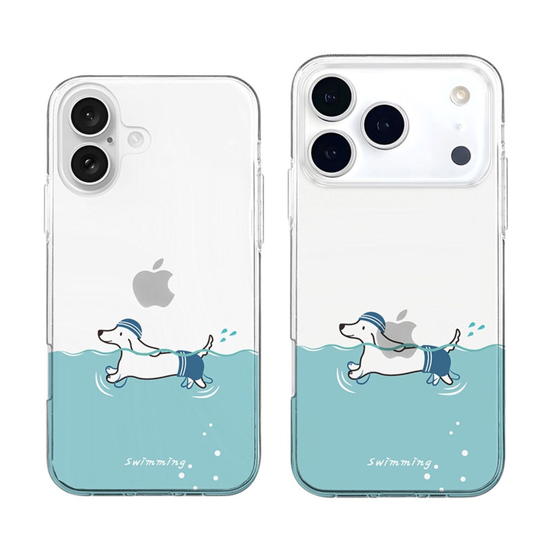 [ iPhone 17 / 17 Pro 用] ソフト クリアケース スイムドッグ かわいい 透明カバー