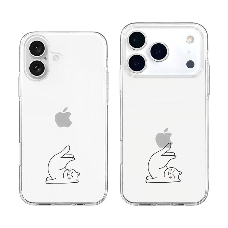 [ iPhone 17 / 17 Pro 用] ソフト クリアケース ごろりん体操ねこ 透明カバー