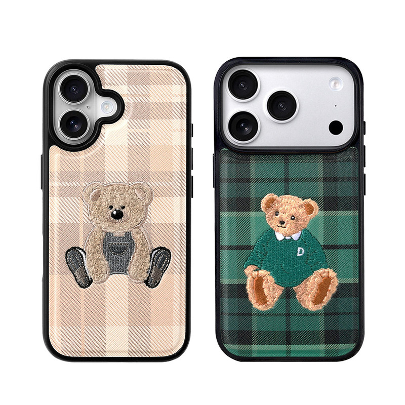 [ iPhone 17 / 17 Pro 用] テディベア 刺繡 MagSafe対応ケース [ 着脱簡単 ハイブリッド ] スマホケース アイホンカバー