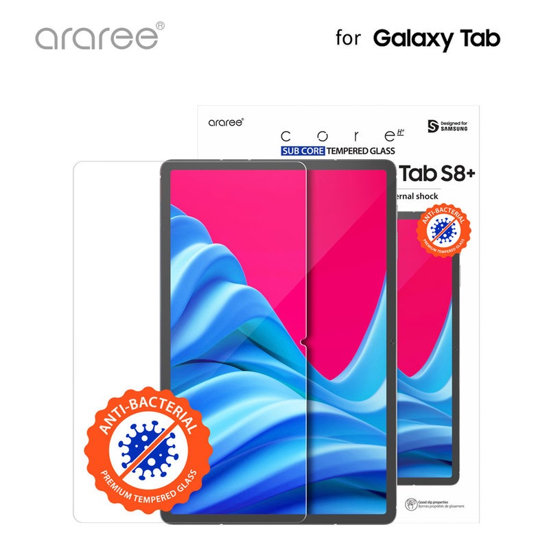 【訳あり アウトレット】 araree Galaxy Tab S8+ 抗菌強化ガラスフィルム SUB CORE クリア サムスン公式認証品 |Galaxy用ケース・フィルム|アウトレット品