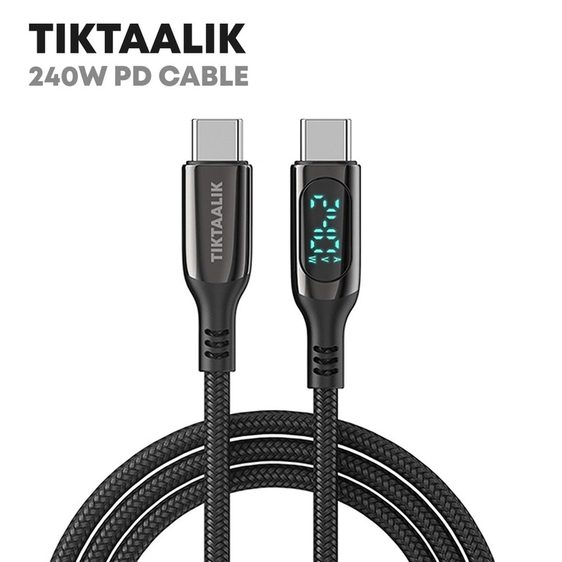 【訳あり アウトレット】TIKTAALIK　LCDディスプレイ付き 240W PD USB-C to Cケーブル (1.5m)
