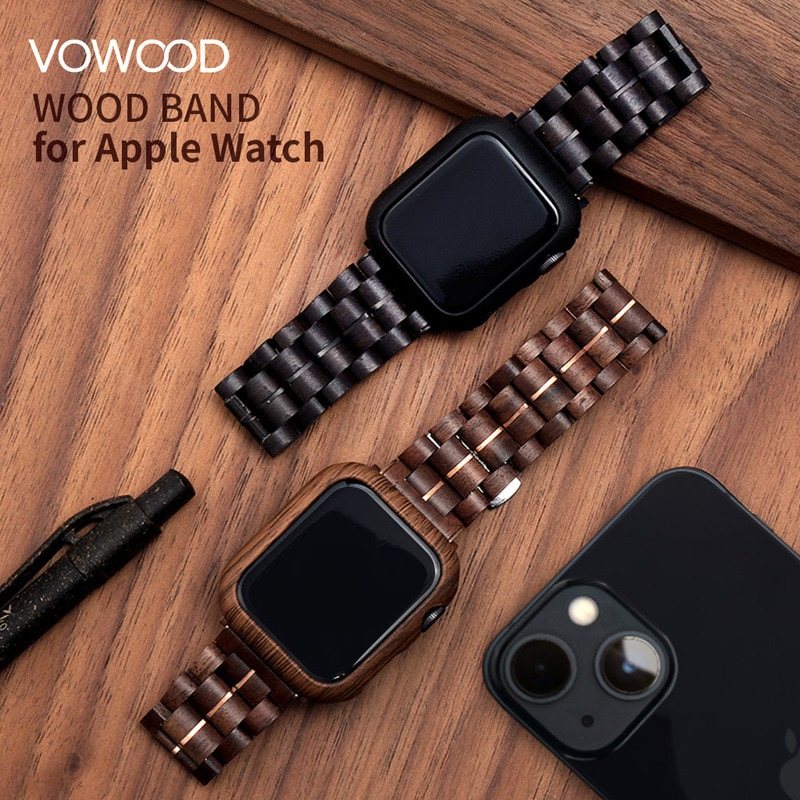 【訳あり アウトレット】 天然木バンド 木製バンド 黒檀 ウォルナット 交換バンド 交換バンド for Apple Watch 49mm, 46/45/44/42/41/40/38mm