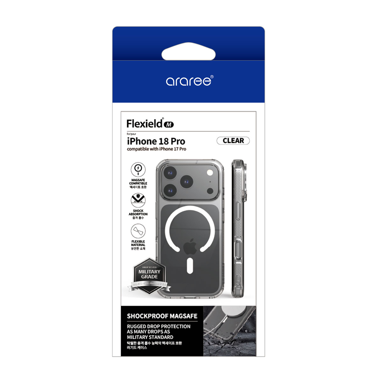 [ iPhone 18 Pro / iPhone 18 Pro Max 用] MagSafe対応 FLEXIELD M クリアケース 米軍MIL規格準拠 透明カバー ＜予約受付中＞