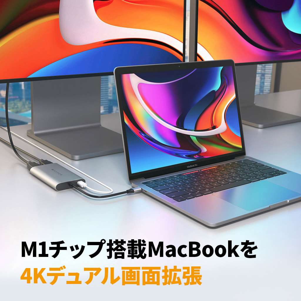 Hyper Dual 4K HDMI Adapter for M1/M2/M3 MacBook [ 4K (60Hz / 30Hz) 同時出力 USB-C PD 100W ]  HYPER++