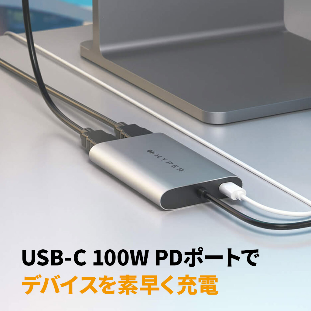 Hyper Dual 4K HDMI Adapter for M1/M2/M3 MacBook [ 4K (60Hz / 30Hz) 同時出力 USB-C PD 100W ]  HYPER++