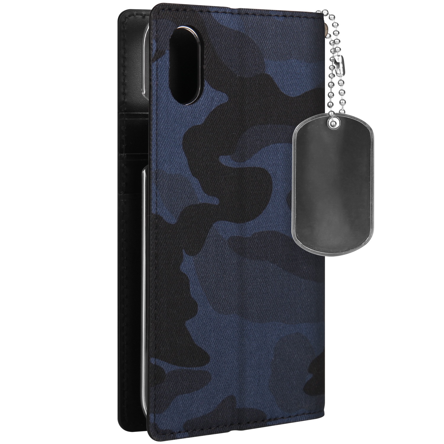iPhone SE 第2世代 se2 ケース iPhone XS/X/8/7 ケース 手帳型 HANSMARE CAMO CASE（ハンスマレ カモケース）アイフォン カバー スタンド機能付き カモフラ柄 ドッグタグ スタッズ
