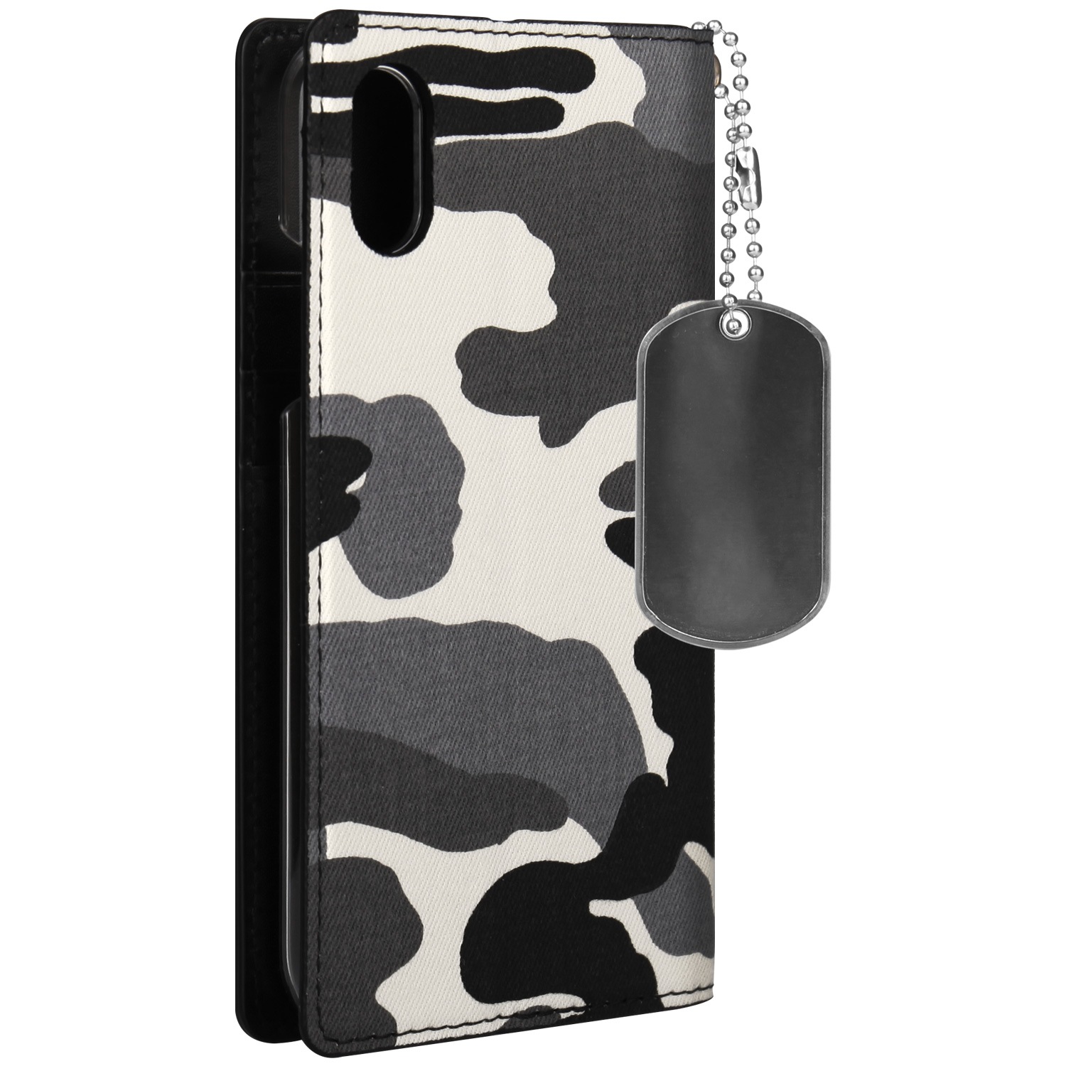 iPhone SE 第2世代 se2 ケース iPhone XS/X/8/7 ケース 手帳型 HANSMARE CAMO CASE（ハンスマレ カモケース）アイフォン カバー スタンド機能付き カモフラ柄 ドッグタグ スタッズ