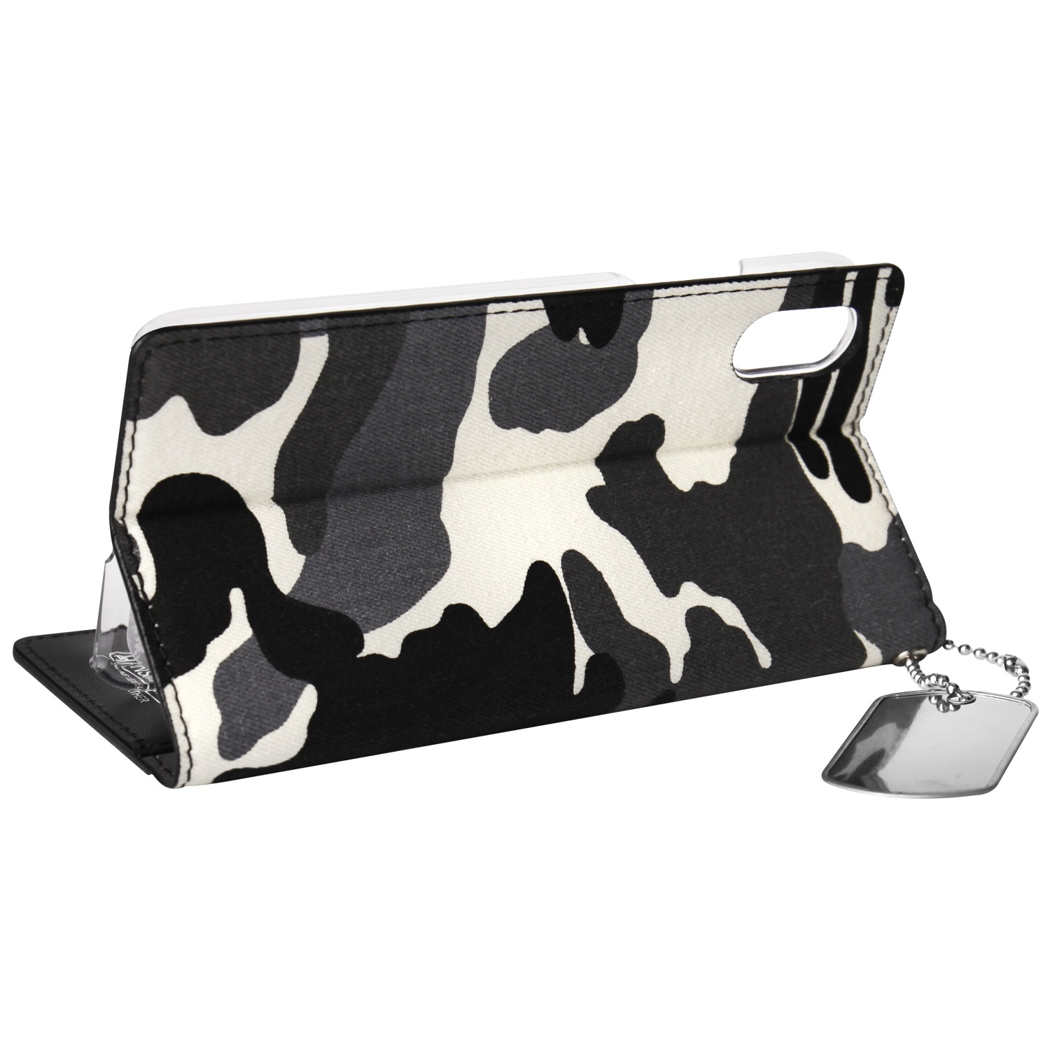 iPhone SE 第2世代 se2 ケース iPhone XS/X/8/7 ケース 手帳型 HANSMARE CAMO CASE（ハンスマレ カモケース）アイフォン カバー スタンド機能付き カモフラ柄 ドッグタグ スタッズ