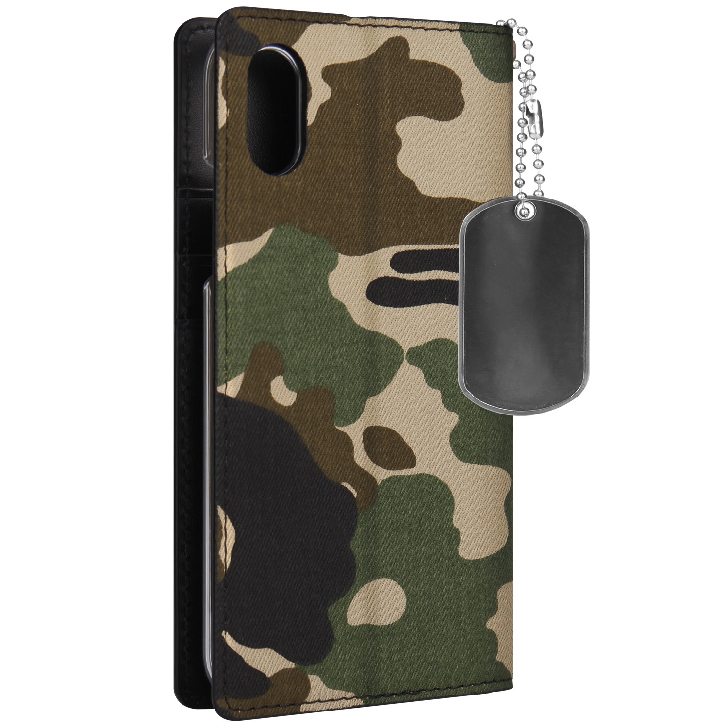 iPhone SE 第2世代 se2 ケース iPhone XS/X/8/7 ケース 手帳型 HANSMARE CAMO CASE（ハンスマレ カモケース）アイフォン カバー スタンド機能付き カモフラ柄 ドッグタグ スタッズ