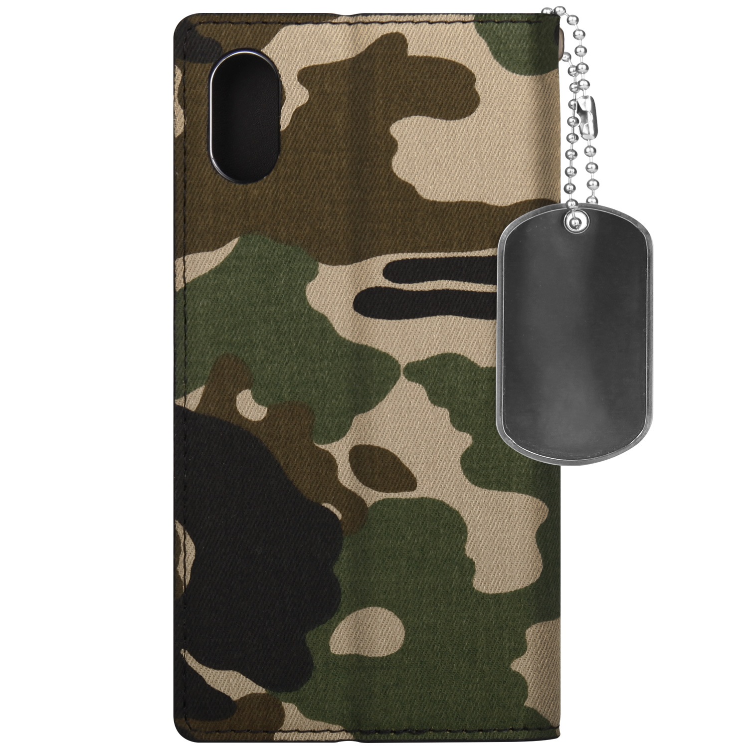 iPhone SE 第2世代 se2 ケース iPhone XS/X/8/7 ケース 手帳型 HANSMARE CAMO CASE（ハンスマレ カモケース）アイフォン カバー スタンド機能付き カモフラ柄 ドッグタグ スタッズ